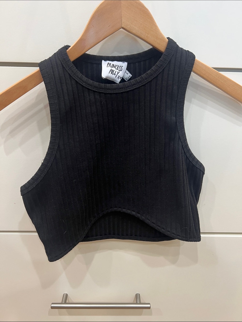Princess Polly Black Ribbed Curved-Hem Crop Tank